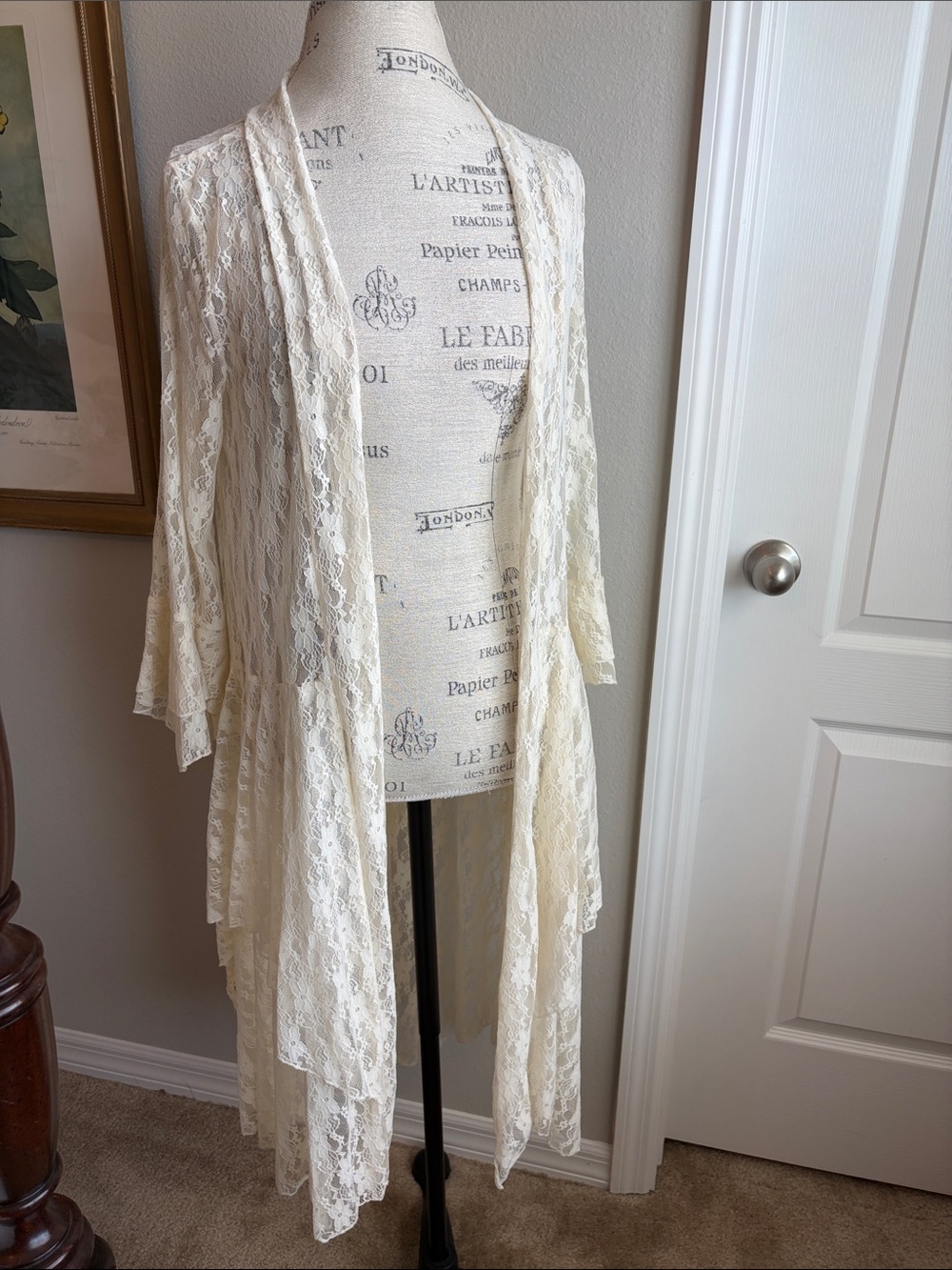 Women's Ivory Lace Duster Cardigan - Lightweight Open Front